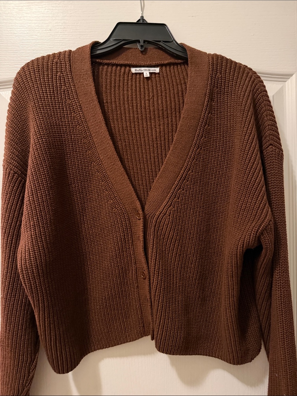 Reformation Brown Knit V-Neck Cardigan Sweater -